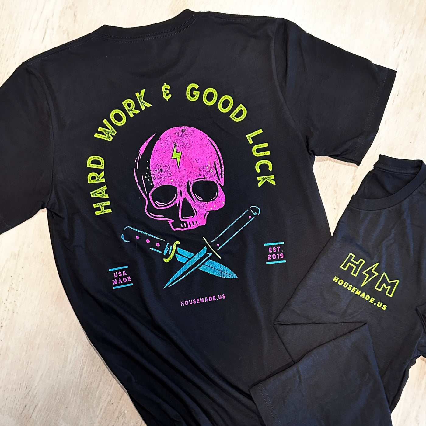 Hard Work Good Luck Skull Tee