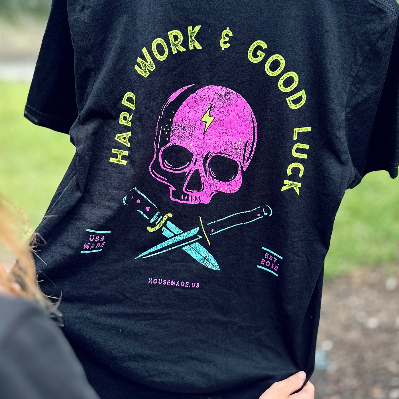 Hard Work Good Luck Skull Tee